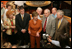 Mrs. Laura Bush talks with members of the media at Bourbon House Restaurant in New Orleans, La., following a meeting with chief state school officers and superintendents from five Gulf Coast States, Monday, April 10, 2006. Through the Laura Bush Foundation for American's Libraries Gulf Coast School Library Recovery Initiative, Mrs. Bush is working with state schools to determine the needs of their libraries to help restore book collections in their school libraries.