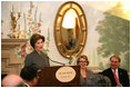 Mrs. Laura Bush speaks to an audience that includes 35 ambassadors representing countries with extreme adult/child illiteracy rates, Monday, April 24, 2006, during a luncheon celebrating the United Nations Educational, Scientific and Cultural Organizational (UNESCO), Education for All Week, at the Blair House in Washington, D.C. Education for All is an international effort coordinated by UNESCO to make the benefits of education accessible to all people.