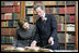 Mrs. Laura Bush tours the library of The Mount Estate and Gardens, home of author Edith Wharton, in Lenox, Mass., Monday, April 24, 2006, during a ceremony celebrating the acquisition and restoration of the library. The Mount was designed and built by Edith Wharton in 1902, and the library contains more than 2,600 volumes and titles.