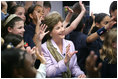 Mrs. Laura Bush and students from Warren-Prescott School in Boston, Mass., wave to students at Carlsbad Caverns National Park, N.M., Tuesday, April 24, 2006, and conclude an electronic field trip.