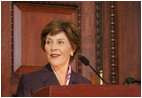 Mrs. Laura Bush addresses her remarks to guests attending the James Madison Council Luncheon Tuesday, April 26, 2006 at the Library of Congress in Washington, where she thanked the council for their support of the National Book Festival and the importance of the newly created Gulf Coast School Library Recovery Initiative.