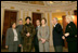 Mrs. Laura Bush is joined by, from left, Jo Ann Jenkins, chief operating officer of the Library of Congress; Italian Ambassador to the U.S. Giovanni Castellaneta and his wife, Lila Castellaneta; Pier Francesco Guarguaglini, chairman and CEO of Finmeccancia; professor Paolo Galluzzi, the director of the National Museum of History of Science in Florence, Italy, and Marina Grossi, wife of Pier Francesco Guarguaglini and CEO of SELEX Sistemi Ingrati, during a tour of Leonardo Da Vinci's drawing and painting of The Adoration of the Magi, Thursday, Dec. 7, 2006 at the Library of Congress in Washington, D.C. 