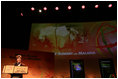 Mrs. Laura Bush addresses her remarks at the first-ever White House Summit on Malaria, Thursday, Dec. 14, 2006, at the National Geographic Society in Washington, D.C. The President's Malaria Initiative, a five-year $1.2 billion program to eradicate malaria in 15 countries, announced at the summit that it will launch a further $30 million Malaria Communities Program to build independent, sustainable malaria-control projects in Africa.