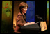 Mrs. Laura Bush addresses her remarks at the first-ever White House Summit on Malaria, Thursday, Dec. 14, 2006, at the National Geographic Society in Washington, D.C. The President's Malaria Initiative, a five-year $1.2 billion program to eradicate malaria in 15 countries, announced at the summit that it will launch a further $30 million Malaria Communities Program to build independent, sustainable malaria-control projects in Africa.