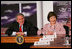 President George W. Bush and Mrs. Laura Bush participate in panel on American competitiveness Friday, Feb. 3, 2006, during a visit to Intel Corporation in Rio Rancho, N.M.