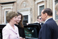 Mrs. Laura Bush and daughter, Barbara Bush, are greeted on their arrival by Italian Prime Minister Silvio Berlusconi, Thursday, Feb. 9, 2006 to the Villa Madama in Rome.