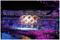 Fireworks in the design of the Olympic rings is a highlight moment during the 2006 Winter Olympics opening ceremony in Turin, Italy, Friday, Feb. 10, 2006.