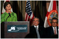 Laura Bush delivers remarks Wednesday, Feb. 15, 2006, in Coral Gables, FL, to emphasize the National Park Foundation's Junior Ranger program and its importance to preservation and education in the National Parks.