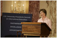 Laura Bush delivers remarks during the U.S. University Presidents Summit on International Education at the U.S. State Department Friday, Jan. 6, 2006.