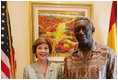 Mrs. Laura Bush is seen at the residence of the U.S. Ambassador to Ghana, welcomed by Ghana President John Agyekum Kufuor in Accra, Ghana, Sunday, Jan. 15, 2006.