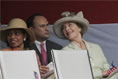 Mrs. Laura Bush and U.S. Secretary of State Condoleezza Rice attend the inauguration of Liberian President Ellen Johnson Sirleaf in Monrovia, Liberia, Monday, Jan. 16, 2006. President Sirleaf is Africa's first female elected head of state.