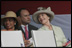 Mrs. Laura Bush and U.S. Secretary of State Condoleezza Rice attend the inauguration of Liberian President Ellen Johnson Sirleaf in Monrovia, Liberia, Monday, Jan. 16, 2006. President Sirleaf is Africa's first female elected head of state.