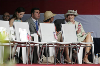 Mrs. Laura Bush and U.S. Secretary of State Condoleezza Rice attend the inauguration of Liberian President Ellen Johnson Sirleaf in Monrovia, Liberia, Monday, Jan. 16, 2006. President Sirleaf is Africa's first female elected head of state. Barbara Bush is seen at left.