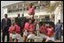 A children's dance troupe greets Laura Bush at St. Mary's hospital in Gwagwalada, Nigeria, Wednesday, Jan. 18, 2006.