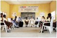 Laura Bush and daughter Barbara participate in a round-table discussion with students Wednesday, Jan. 18, 2006, at Model Secondary School in Abuja, Nigeria.