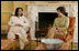 Laura Bush meets with Begum Rukhsana Aziz, the wife of Prime Minister Shaukat Aziz of Pakistan, Tuesday, Jan. 24, 2006 at the White House.