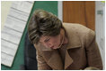 Laura Bush works with children Wednesday, Jan. 26, 2006 during a visit to the kindergarten class at the Alice M. Harte Elementary School in New Orleans, La.