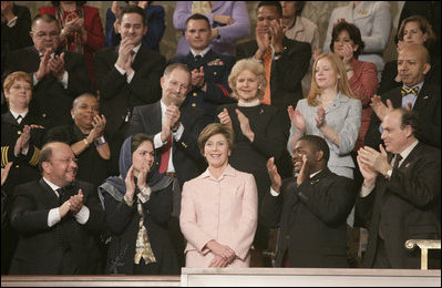 Laura Bush is applauded as she is introduced Tuesday evening, Jan. 31, 2006 during the State of the Union Address at United States Capitol in Washington.