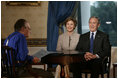 President George W. Bush and Laura Bush join CNN's Larry King at an interview Thursday, July 6, 2006 in the Blue Room at the White House.