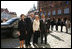 President George W. Bush and Laura Bush participate in an arrival ceremony with German Chancellor Angela Merkel and her husband Joachim Sauer in Stralsund, Germany, Thursday, July 13, 2006.