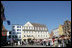 President George W. Bush addresses the crowded town square of Stralsund, Germany, before meeting with Chancellor Angela Merkel Thursday, July 13, 2006. "I bring a message from the American people: We're honored to call the German people friends and allies," said President Bush. "We share common values and common interests. We want to work together to keep the peace. We want to work together to promote freedom. There's so much that we can do, working together, and that's -- part of my visit today is to pledge to you and the Chancellor, America and Germany stand side-by-side."