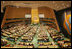 Mrs. Laura Bush delivers remarks about HIV/AIDS at the United Nations General Assembly's High-Level Meeting on AIDS at the United Nations in New York June 2, 2006. Mrs. Bush noted that 560,000 people worldwide are receiving treatment made possible through President Bush's Emergency Plan for AIDS Relief and called for heightened leadership by other nations.