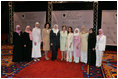 Mrs. Laura Bush joins Nancy Brinker, founder of the Susan G. Komen Breast Cancer Foundation, fourth from left, and women from Saudi Arabia and the United Arab Emirates, Monday, June 12, 2006, at the Susan G. Komen Breast Cancer Foundation's 2006 Mission Conference in Washington, D.C. Mrs. Bush announced the U.S.-Middle East Partnership for Breast Cancer Awareness and Research which allows governments, hospitals, researchers, and survivors to work with each other to help defeat breast cancer.