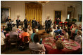 Members of the cast from the Tony award-winning musical Jersey Boys perform during a luncheon for Senate Spouses hosted by Mrs. Laura Bush in the East Room Monday, June 12, 2006.