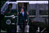 President George W. Bush and Laura Bush arrive via Marine One on the South Lawn of the White House Thursday, June 22, 2006, after a three-day European visit to Vienna and Budapest.