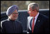 President George W. Bush is greeted by India's Prime Minister Manmohan Singh upon arrival Thursday, March 2, 2006, at the presidential residence in New Delhi.