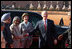 President George W. Bush shakes the hand of India's President A.P.J. Abdul Kalam as he and Mrs. Laura Bush are greeted upon their arrival at Rashtrapati Bhavan, the President's official residence in New Delhi Thursday, March 2, 2006. Also present are Prime Minister Manmohan Singh and his wife, Gusharan Kaur.