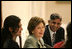 Mrs. Laura Bush addresses a roundtable discussion during an Education Through Partnerships meeting with representatives from USAID, UNESCO & CRI at library at the U.S. Embassy , Saturday, March 4, 2006 in Islamabad, Pakistan.