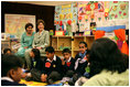 Mrs. Laura Bush observes a class lesson in the Children's Resources International class room at the U.S. Embassy , Saturday, March 4, 2006 in Islamabad, Pakistan.