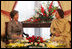 Mrs. Laura Bush speaks with Mrs. Sehba Musharraf, wife of President Pervez Musharraf, during their meeting at Aiwan-e-Sadr, Saturday, March 4, 2006 in Islamabad, Pakistan.