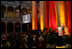 Mrs. Laura Bush addresses the guests at the Mosaic Foundation dinner in the National Building Museum in Washington, D.C., Wednesday, May 9, 2006. Founded by the spouses of Arab Ambassadors to the United States, the Mosaic Foundation is dedicated to improving the lives of women and children.