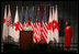 Mrs. Laura Bush addresses the national convention of the American Red Cross during their 125th anniversary week in Washington, D.C., Friday, May 12, 2006. "Few organizations have earned such a distinction or established such a legacy for humanity," said Mrs. Bush.