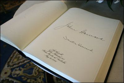 The signatures of Australian Prime Minister John Howard and Mrs. Janette Howard in the White House Guest Book May 16, 2006.