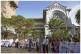 President George W. Bush and Laura Bush greet members of Cua Bac Church in Hanoi, Vietnam, Sunday, Nov. 19, 2006. The President and Mrs. Bush attended service and addressed the press afterwards.