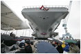 President George W. Bush delivers remarks during the Christening Ceremony of the George H.W. Bush (CVN 77) in Newport News, Virginia, Saturday, Oct. 7, 2006.