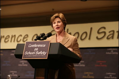 Mrs. Laura Bush speaks during a conference on school safety at the National 4-H Conference Center in Chevy Chase, Md., Tuesday, Oct. 10, 2006.