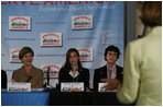 Mrs. Laura Bush listens to Dr. Libby O'Connell, Chief Historian of The History Channel, during a youth breakout session at the Preserve America Summit in New Orleans, La., Thursday, Oct. 19, 2006.