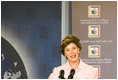 Mrs. Laura Bush delivers opening remarks Monday, Sept. 18, 2006, during the White House Conference on Global Literacy. The program was held at the New York Public Library.