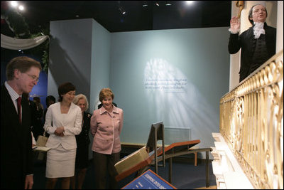 Mrs. Laura Bush and Mrs. Akie Abe, wife of Japanese Prime Minister Shinzo Abe, view an exhibit on the life of George Washington during their tour of the Mount Vernon Estate of Washington Thursday, April 26, 2007, in Mount Vernon, Va.