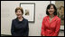 Mrs. Laura Bush and Mrs. Náda P. Simonyi, wife of Hungarian Ambassador András Simonyi, talk to members of the media after they viewed photographs Wednesday, Aug. 1, 2007, at the National Gallery of Art exhibit, FOTO: Modernity in Central Europe, 1918-1945.