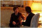 Mrs. Laura Bush is interviewed at the U.S. Embassy in Paris Wednesday, Jan. 17, 2007, during a three-day visit in France.