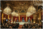 Mrs. Laura Bush attends the Conference on Missing and Exploited Children in Paris and delivers remarks on efforts made in the United States to protect children Wednesday, Jan. 17, 2007. "Today, federal, state and local law enforcement cooperate to pursue kidnappers across state lines. National registries alert parents about convicted sexual predators living in their neighborhoods," said Mrs. Bush. "Across the United States, anyone can call a hotline to immediately report a missing child. In 1990, 62 percent of children reported missing to the center were recovered. Today, the number has climbed to 94 percent."