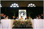 As part of Helping Americas Youth initiative, Mrs. Laura Bush participates in a roundtable discussion during a visit to Team Focus's National Leadership Camp Thursday, June 21, 2007, in Mobile, Ala. Team Focus recently initiated a mom's support group, where mothers can discuss the challenges of parenting fatherless boys.