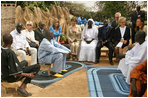 Mrs. Laura Bush sits in on a roundtable discussion about malaria at Fann Hospital Tuesday, June 26, 2007, in Dakar, Senegal. Malaria is the single leading cause of death in Senegal. This year the United States is providing 16.7 million dollars in assistance to combat the issue. The funding is part of the President's Malaria Initiative that increases malaria funding by more than 1.2 billion dollars over five years.