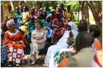 Mrs. Laura Bush and First Lady Toure Lobbo Traore of Mali, left, meet with students and teachers at the Nelson Mandela Primary School Complex Friday, June 29, 2007, in Bamako, Mali. The United States is partnering with African nations in the Africa Education Initiative, a $600 million dollar investment that will provide 550,000 scholarships to African children and train more than 900,000 teachers by 2010.