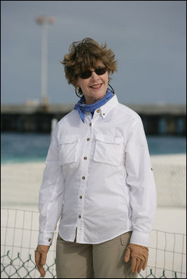 Laura Bush visits Midway Atoll, part of the Hawaiian archipelago, Thursday, March 1. 2007. The Northwest Hawaiian Islands consist of 10 islands and atolls stretched over 1,400 miles, the distance from Chicago to Miami. Around the islands and atolls are more than 4,500 square miles of coral reef. The area is are home to 7,000 marine species, a quarter of which are found nowhere else in the world.